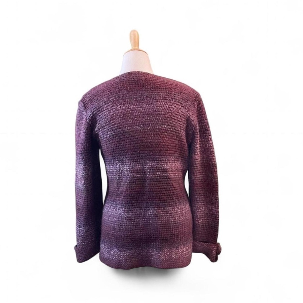Laura Ashley Women's Large Wool Blend Chunky Knit Cardigan Sweater Purple - Picture 2 of 3
